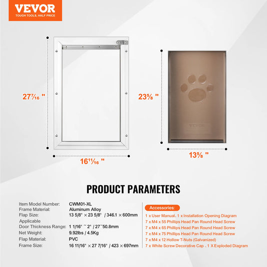 Weatherproof Aluminum Pet Door With Lock And Flap System