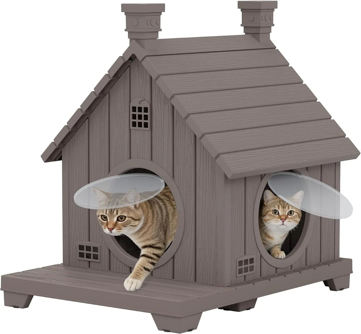 Outdoor Cat House Weatherproof, Durable Resin Cat Houses for Outdoor Indoor Cats, Litter Box Enclosure with Elevated Base, Cat Bed with Anti-Slip Pad, Ventilation,