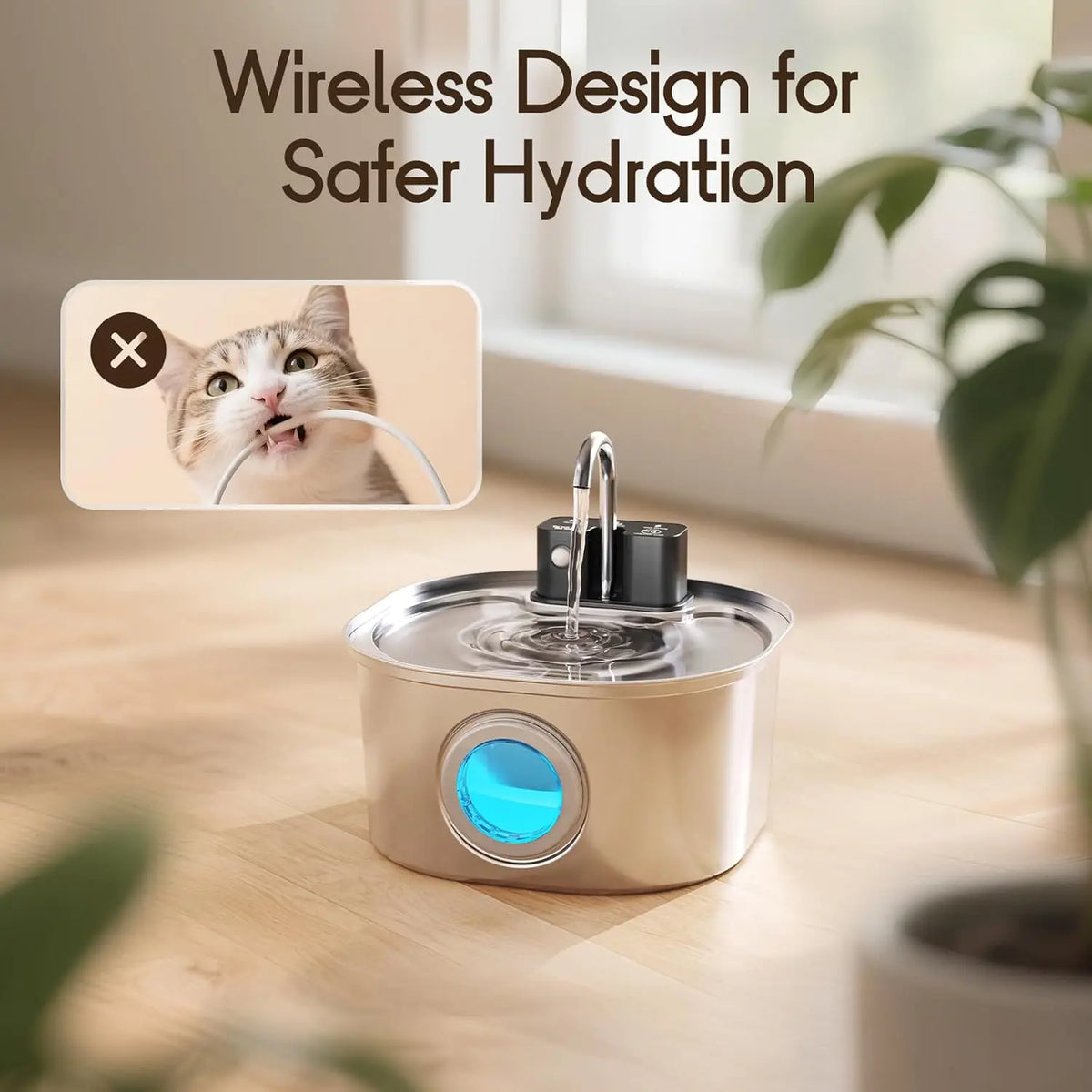 Automatic Stainless Steel Pet Water Fountain With Motion Sensor Display