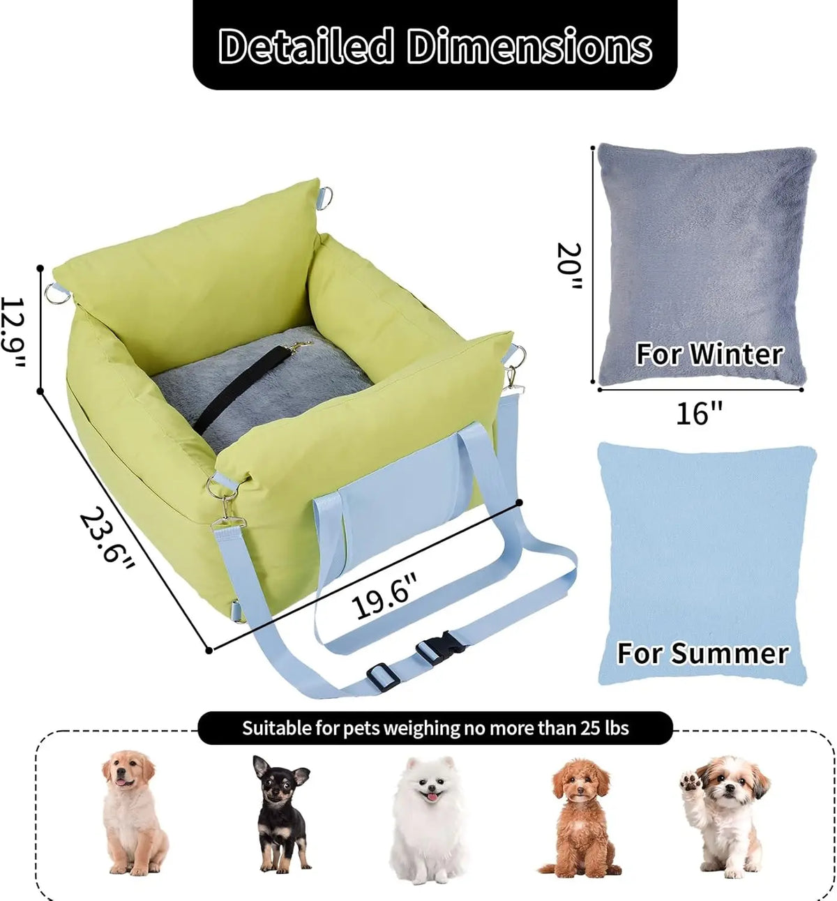 HiMISS Waterproof Dog Car Seat Booster With Tether And Pocket
