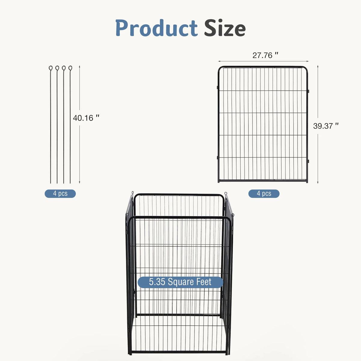 JHK Foldable Metal Dog Pet Fence For Large Puppies Outdoors
