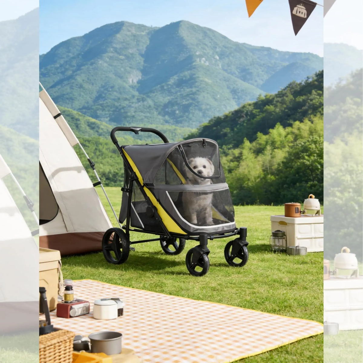 Dog Stroller for Large & Medium Pets Dual Entry Collapsible Wagon One-Foot Brake Breathable Mesh Supports up to 176 lbs