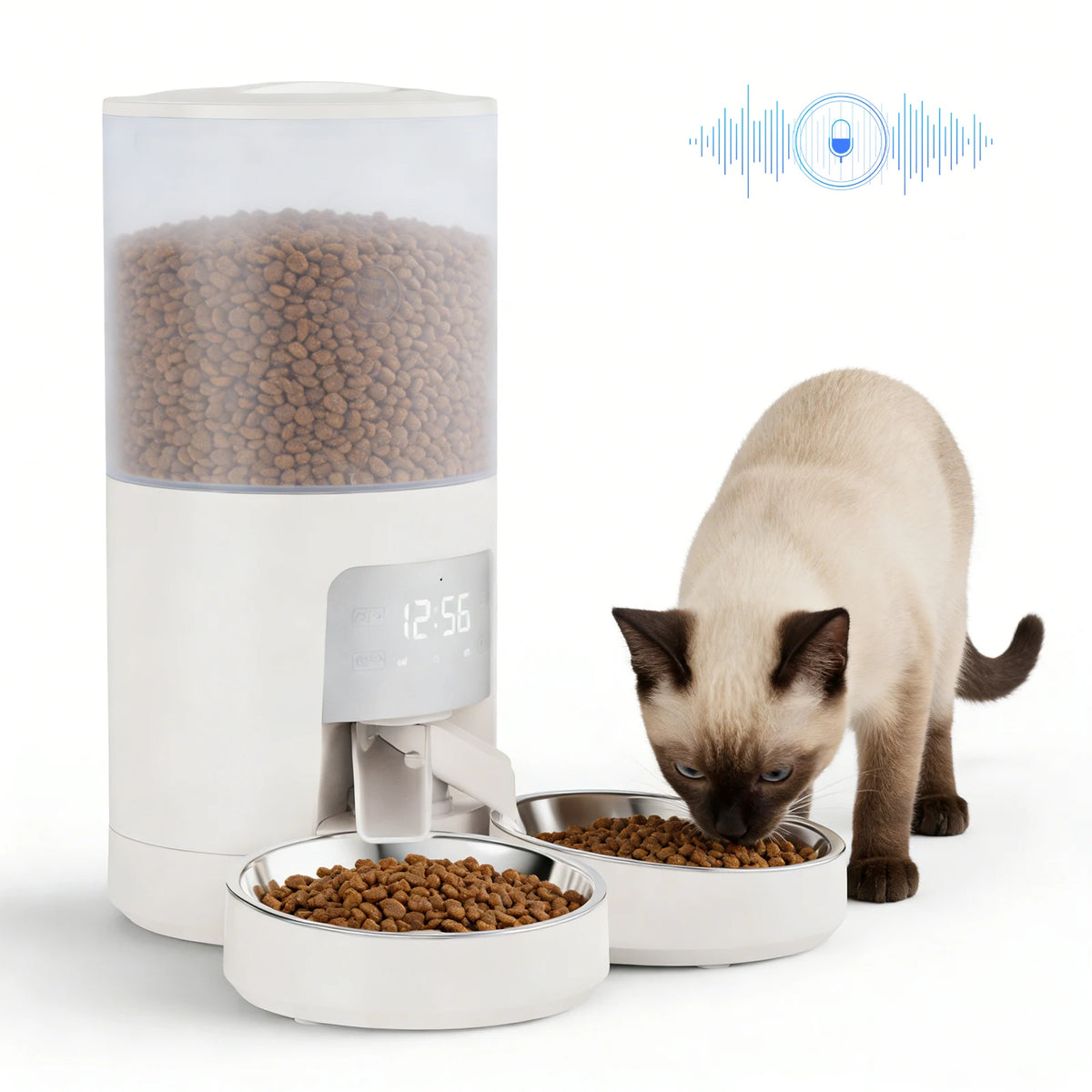 JHK Automatic Cat Feeder With Dual Stainless Bowls Timed Feeding
