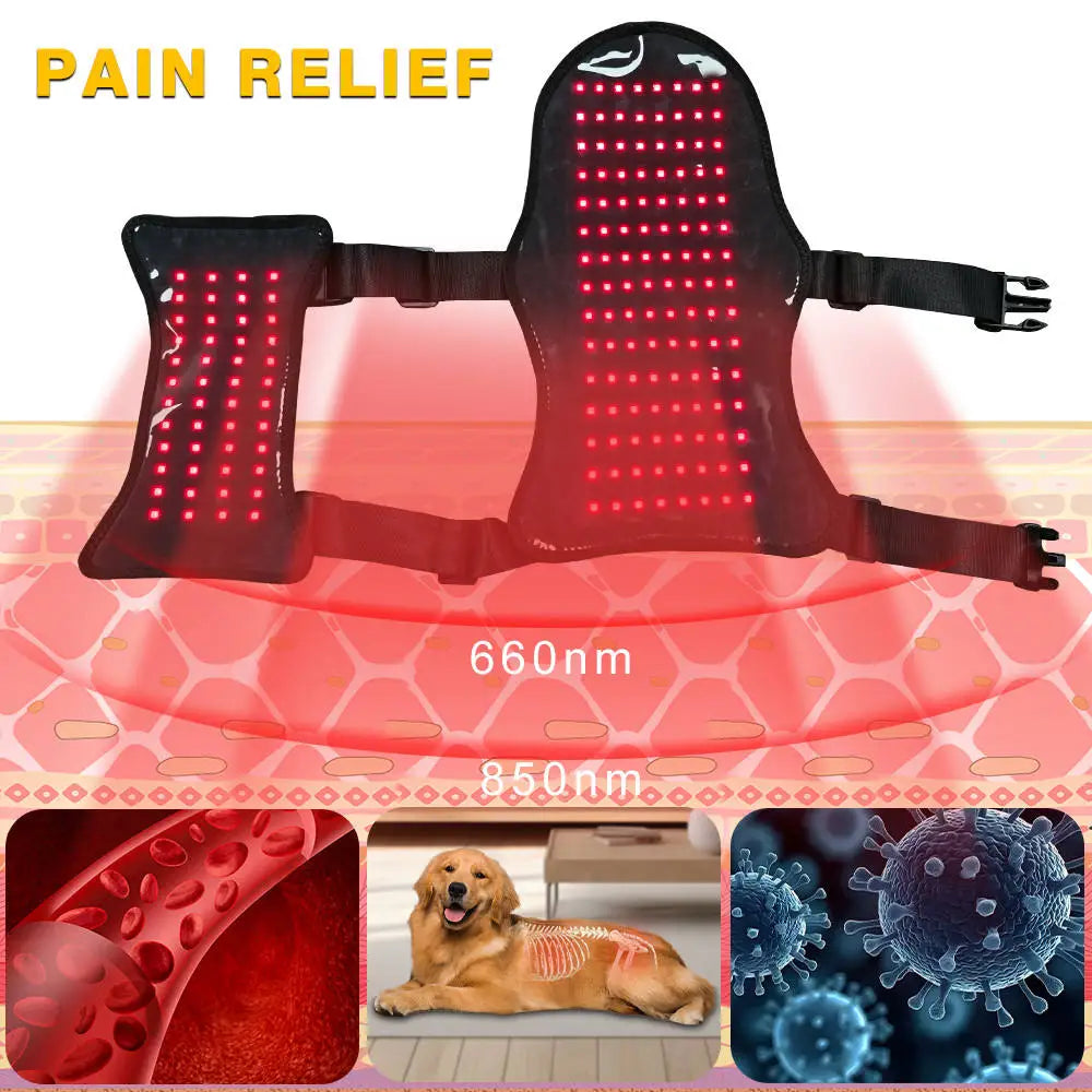 Pets Red Light Therapy Belt, LED Infrared Light Therapy for Dog and Cat with 168 LEDs 660&850 nm,Wearable Device for Pain Relief