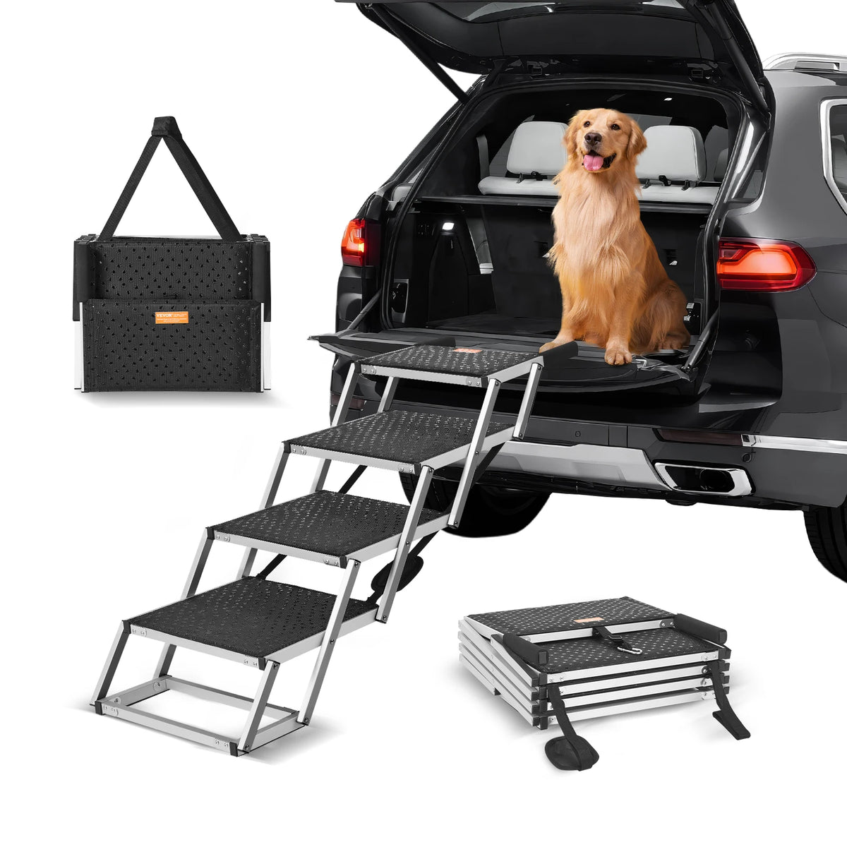 SucceBuy Folding Aluminum Dog Car Steps For Vehicles