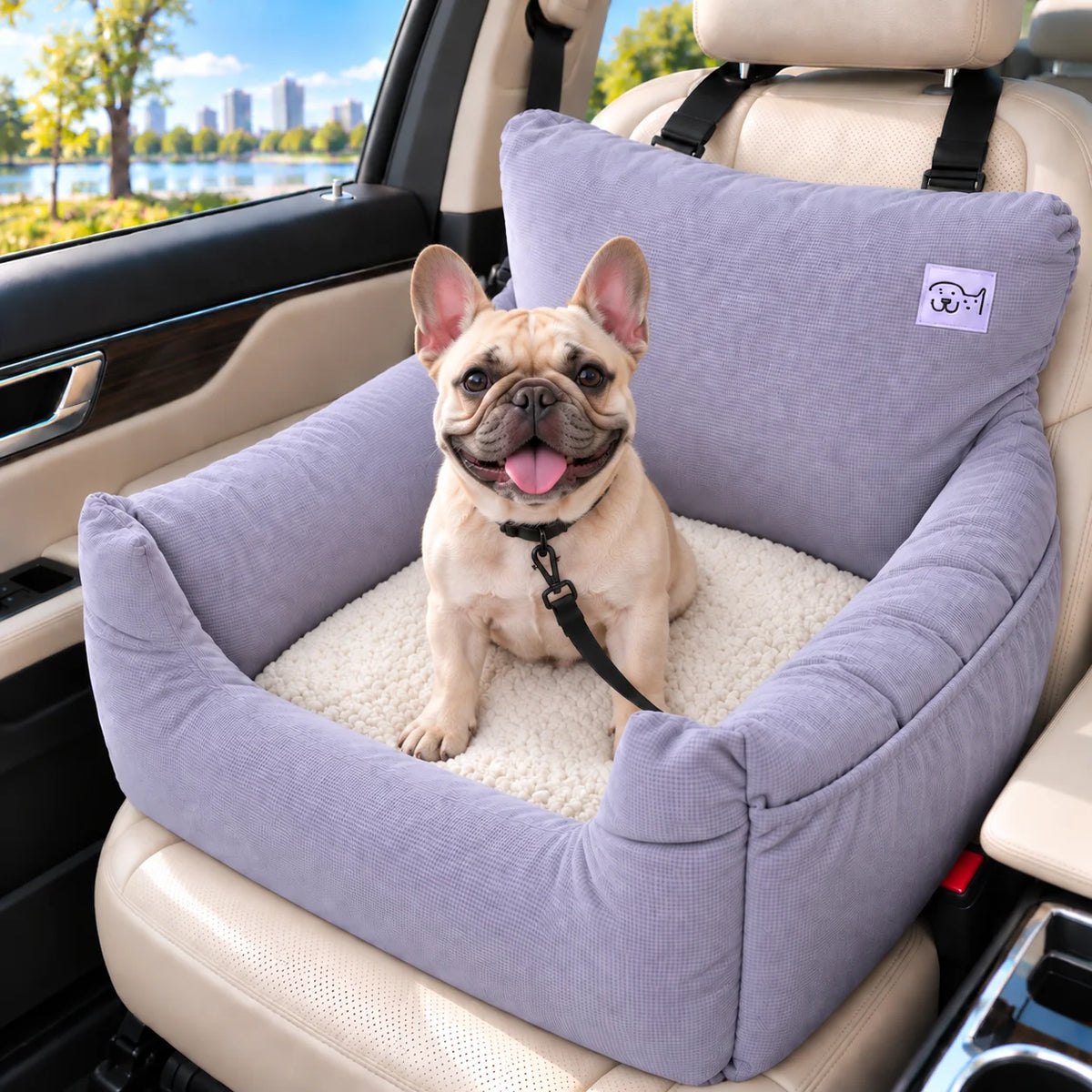 Wild Mirth Dog  Booster Car Seat & Portable Dog Bed, Portable & Washable, Anti-Slip Bottom, Storage Pockets, Safety Clip & Straps