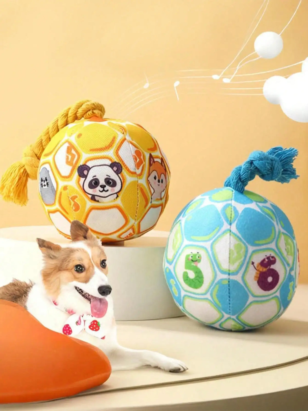 Cartoon Dog Toy Ball With Rope Squeaky Interactive Training Toy